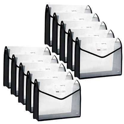 YoeeJob Plastic File Folders Legal Size Expandable Document Folder with Snap Button Closure, A4 Expanding File Wallet Envelopes Pouch with Label Pocket, 10 Packs - color: Black, size: 10 Pack