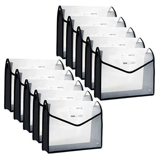 YoeeJob Plastic File Folders Legal Size Expandable Document Folder with Snap Button Closure, A4 Expanding File Wallet Envelopes Pouch with Label Pocket, 10 Packs - color: Black, size: 10 Pack