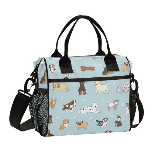 Doggy Doodle Lunch Bag & Lunch Box for Women with Adjustable Strap, M | Insulated Portable Lunch Totem Bag Cooler Bag for School Hiking Office Picnic - color: Doggy, size: Medium