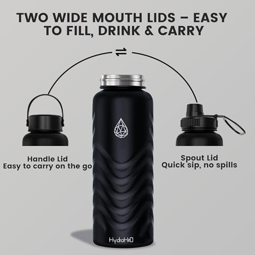 24oz Stainless Steel Insulated Water Bottle, 48H Cold & 24H Hot, Leak-Proof Wide Mouth Lids (Straw & Spout), BPA-Free Bottles, Mens Water Bottle for Gym, Hiking, Travel - Black - color: Black, size: 24 Ounces