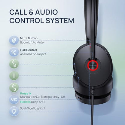 Yealink UH48 ANC Wired USB-C/A Headset,6 AI Noise-Canceling Microphones | Teams/Zoom Certified, Dual-ear Headphones, Call Center,Home,Plug & Play for Laptop/Phone/Computer,Dynamic EQ, 360° Busylight