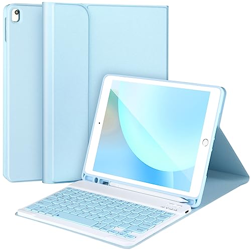 Keyboard Case for iPad 9/8/7th Gen 10.2’’,Case with Keyboard ipad 10.2 inch,Keyboard for iPad 9th Gen,Detachable Bluetooth Keyboard for iPad 10.2,iPad Keyboard Case 9th Gen with Pencil Holder (Blue) - color: Blue
