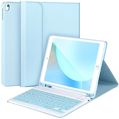 Keyboard Case for iPad 9/8/7th Gen 10.2’’,Case with Keyboard ipad 10.2 inch,Keyboard for iPad 9th Gen,Detachable Bluetooth Keyboard for iPad 10.2,iPad Keyboard Case 9th Gen with Pencil Holder (Blue) - color: Blue