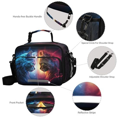MNSRUU Student Lunch Bag Cat Lightning Insulated DinnerTotes Picnic Bag Lunch Box with Adjustable Shoulder Strap for Teen Kids Adults - color: Cat A 0202