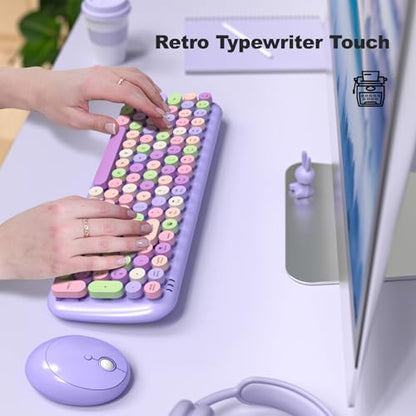 Wireless Keyboard and Mouse Combo, 2.4GHz Wireless Retro Keyboard and Mouse for PC/Laptop/Desktop/Windows (Purple Colorful) - color: Purple