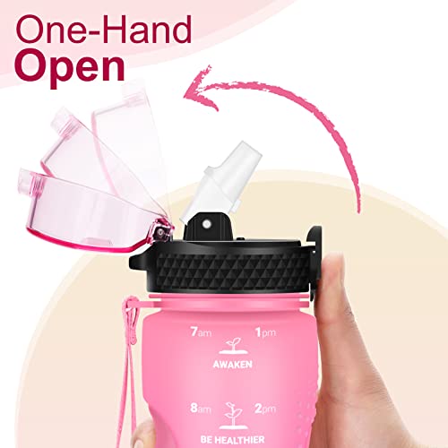24 OZ Motivational Kids Water Bottle With Time Marker,Straw Lid,Leak Proof, Tritan BPA Free Sports Water Bottle Pink Purple(1 Lid) - color: Pink Purple