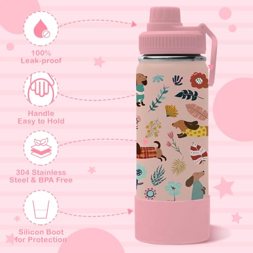 Dachshund Gifts for Women Girls, 18oz Dachshunds Water Bottle with 2 Lids (Spout and Straw Lid), Insulated Stainless Steel Wiener Dog Tumbler Cup, Puppy Lover Gift for Dackel Owner Dog Mom - color: Dachshund