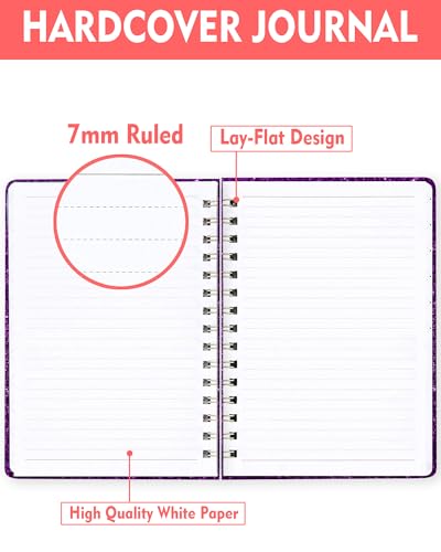 Spiral Journal Notebook for Women, Hardcover A5 College Ruled Notebook, 120 Pages, Thick Paper, Cute Lined Journal for School, Office & Work, 6 x 8.4 in(Shiny Purple) - color: Shiny Purple
