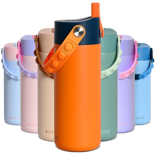 Elemental Insulated Kids Water Bottle, Stainless Steel Water Bottle with Straw Lid & Pop-It Handle, Leak-Proof Water Bottles for School, Boys or Girls, Travelling and Sports, 18oz - Orange Tie Dye - color: Orange Tie Dye