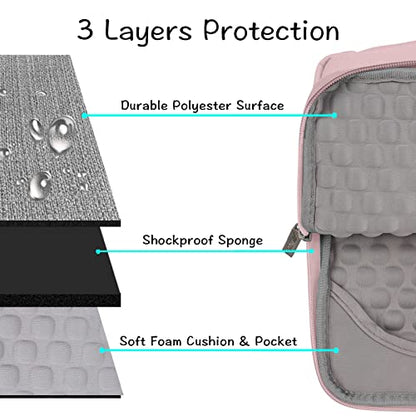 MOSISO Multifunctional Briefcase & 360 Protective Square Quilted Sleeve Bag with 2 Pockets&Handle&Belt Compatible with MacBook Air/Pro, 13-13.3 inch Notebook, Pink&Chalk Pink