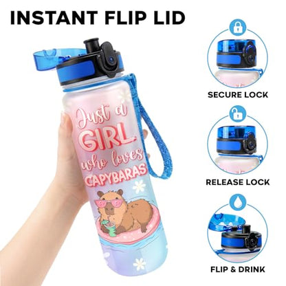 Kawaii Capybara Water Bottle 32oz – Just a Girl Who Loves Capybaras Cute Animal Bottle with Time Marker, Reusable Drink Bottle Gift for Teen Girls, Kawaii Lovers - color: Capybara Lovers
