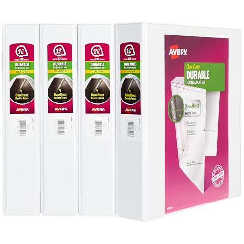 Avery Durable View 3 Ring Binders for Home School Supplies, Office Supplies, or Home Organization, 1.5" Slant Ring, 4 White Binders (17576) - size: 1.5"
