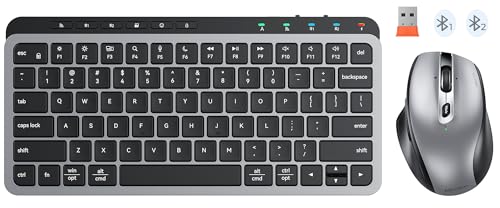 MEETION Wireless Bluetooth Keyboard and Mouse Combo, Rechargeable Slim Wireless Keyboard and Mouse, 3 Multi-Device Connection, Low-Profile Compact Keyboard, for PC Laptop Tablet iPad, Windows/Mac/iOS - color: Compact Black