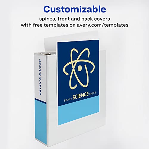 Avery Standard View 3 Ring Binders, 3" Round Rings, 460-Sheet Capacity, 3.5 Inch Wide Spine, White Binders, Ideal for Lightweight Organization and Occasional Referencing (4-Pack of 03360) - size: 3"