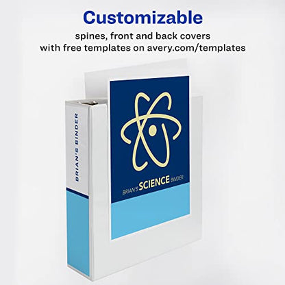 Avery Standard View 3 Ring Binders, 3" Round Rings, 460-Sheet Capacity, 3.5 Inch Wide Spine, White Binders, Ideal for Lightweight Organization and Occasional Referencing (4-Pack of 03360) - size: 3"