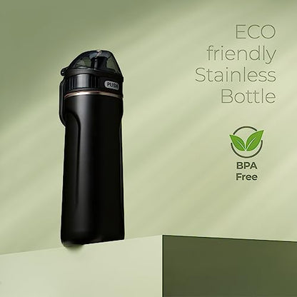 SipX™ 18 oz Premium Stainless Steel Water Bottle with Straw Lid – Triple Insulated Water Bottle, Leakproof, BPA-Free – Slim, Durable Bottle for School, Gym, Office – Black - color: Black