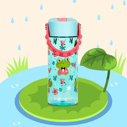 Elemental Water Bottles for Kids - Splash Kids Water Bottle for School with Pop-it Handle - BPA Free Tritan Plastic Water Bottle with Straw Leak Proof when Spout is Closed - Fancy Frog - 18oz - color: Fancy Frog