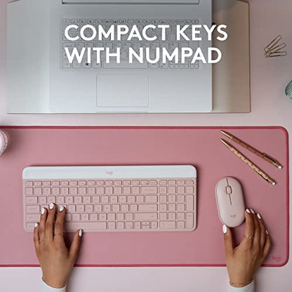 Logitech MK470 Slim Wireless Keyboard and Mouse Combo - Modern Compact Layout, Ultra Quiet, 2.4 GHz USB Receiver, Plug n' Play Connectivity, Compatible with Windows - Rose - color: Rose