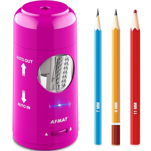 AFMAT Electric Pencil Sharpener, Rechargeable Fully Automatic Pencil Sharpener for Jumbo & Colored Pencils (7-11.5mm), Auto in/Out, Hands-Free, Portable for Home/Classroom/Office PSX6(Purple) - color: Purple