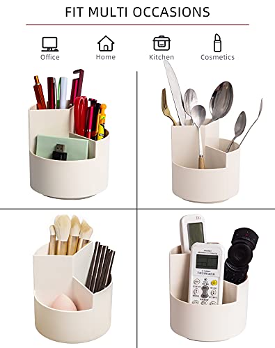 Desk Pencil Pen Holder, 3 Slots 360-Degree Spinning Organizers, Desktop Storage Stationery Supplies, Cute Cup Pot for Office, School, Art Supply, Kids - White - color: White