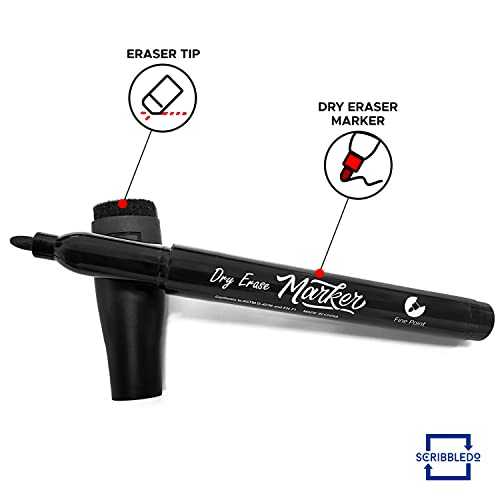 Scribbledo 36-Pack Black Fine Tip Dry Erase Markers with Eraser Cap | Low-Odor Whiteboard Markers for Office, Workplace, Medical & Professional Use