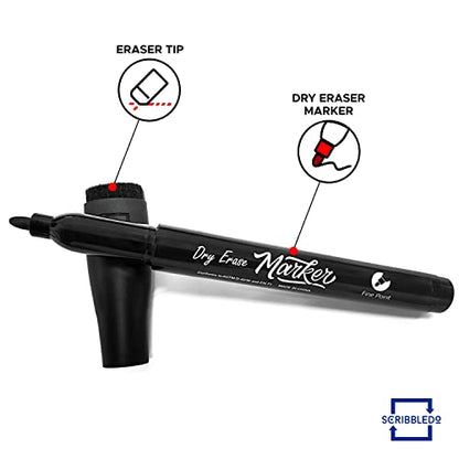 Scribbledo 36-Pack Black Fine Tip Dry Erase Markers with Eraser Cap | Low-Odor Whiteboard Markers for Office, Workplace, Medical & Professional Use