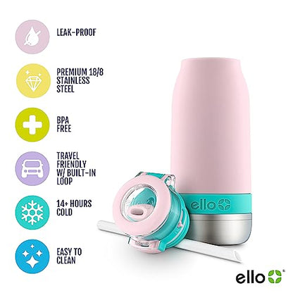 Ello Emma 14oz Insulated Stainless Kids Water Bottle with Straw, Cotton Candy - color: Cotton Candy