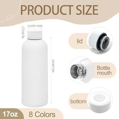 WHEATHUSK 16 Pack Stainless Steel Insulated Water Bottle 17oz Blank Double Wall Vacuum Thermal Sports Bottle Personalized Metal Water Bottles Bulk for Travel Team Gift, Office