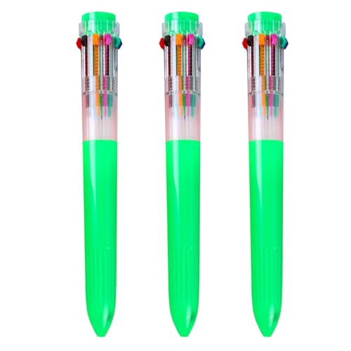 HeTaoCat 3-Pack 10-in-1 Retractable Ballpoint Pen, 0.5mm (Green) - color: Green