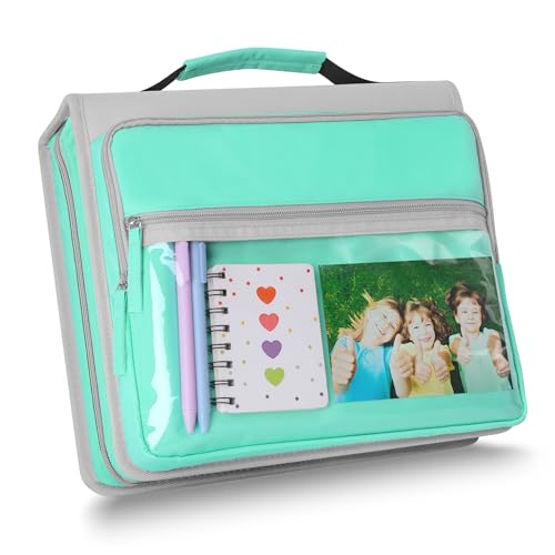Ndsox Zipper Binder 3 Ring with Handle, 2 Inch O-Ring Document Organizer Middle School Binder with Zipper for Students, 5-Tab Expanding File Folder & 2 Mesh Pouches, DIY Clear Front Pocket, Mint Green - color: Mint Green