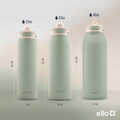 Ello Pop & Fill Insulated Stainless Steel Water Bottle with Quick Fill Lid, Leakproof Locking, Sip or Chug Spout, BPA-Free, Double Wall Vacuum Insulated for Sports, Travel & School- 22oz / 32oz / 40oz - color: Pistachio, style: 22oz