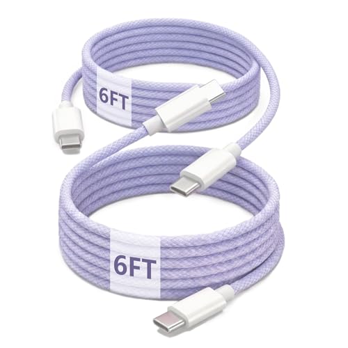 USB C to C Charger Cable, 60W, 6FT, 2-Pack, Purple | Fast Charging, Braided Nylon, for iPhone 17/16/15, MacBook iPad, Galaxy S25/S24 - color: Purple, size: 6FT+6FT