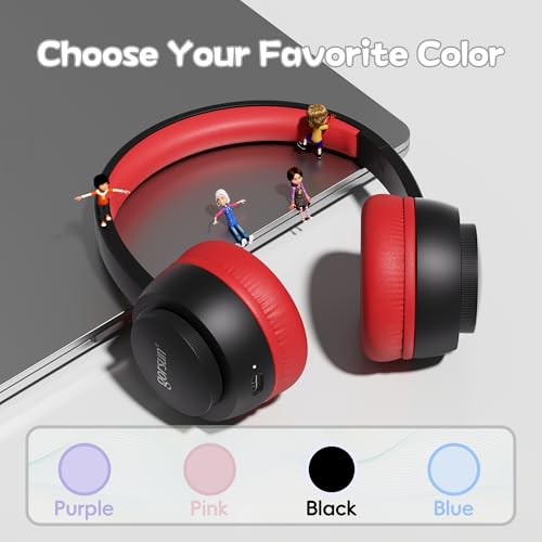 Kids Bluetooth Headphones, Toddler Headphones 85 dBA Safe Volume, 45 Hours Playtime, with Mic, Bluetooth 5.3, Kids Wireless Headset for iPad/Tablet/Travel/School, ldeal Gift (Black/Red) - color: Black/Red