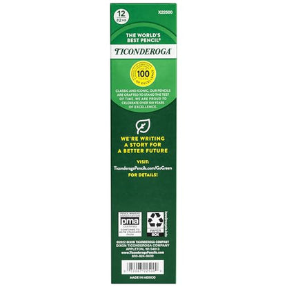 Ticonderoga Tri-Conderoga Triangular Pencils, Wood-Cased #2, Sharpener, Soft Touch Comfort Barrel, Black, 12-Pack (22500)