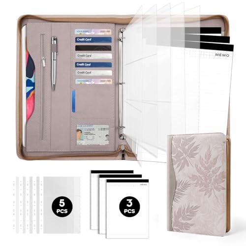 Padfolio Portfolio Folder Binder-Organizer Planner Notebook Zippered Portfolio Padfolio for Women & Men with Document Sleeve,Letter/A4 Size Clipboard,Business Card Holders (Brown Leaf) - color: Brown Leaf