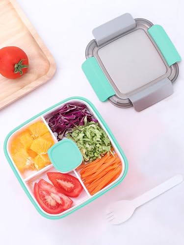 Adult Lunch Box, 40 OZ 2-Layer Stackable with 3 Compartments and Built-in Sauce Jar Cup, Includes Utensils, Leak-Proof, Microwave & Dishwasher Safe, BPA-Free Box for Food Storage (Green) - color: Green, size: 40 oz