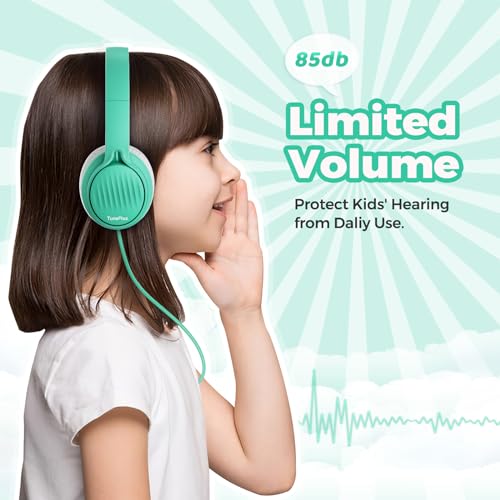 TuneFlux Upgraded Kids Headphones, Wired Toddler Headsets, 85dB Limited Volume On Ear Headphones, Portable Foldable Design, Stereo Sound Kids Headsets for School/Tablet/Travel-Green - color: Green