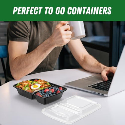 Dealusy 50 Pack (100-Piece) 28 oz Meal Prep Containers Reusable with Lids 2-Compartment, Sturdy Leakproof Food Safe, Microwave Freezer Dishwasher Safe, To Go Take Out Plastic Food Storage, Black - color: Black