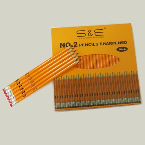 S & E TEACHER'S EDITION #2 HB Pencils 50 Pack, Pre-Sharpened Wood-Cased Pencils with Eraser Tops, Yellow Bulk Pencil for School Teacher Supplies, Writing, Drawing, Sketching & Exams