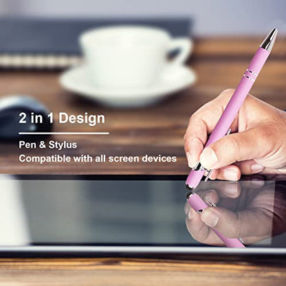 Oddmoal Ballpoint Pen with Stylus Tip, Soft Touch Click Metal Pen, 1.0mm Medium Point, Black Ink, 12 Count(Light Purple) - color: Light Purple - 12 Pens