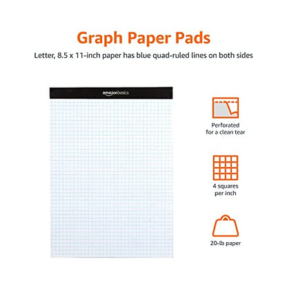 Amazon Basics Quad-Ruled Graph Paper Pad, 4x4 Grid, Perforated Sheets, Letter Size 8.5" x 11", White, 100 Sheets per Pad, (Pack of 36) - size: 36 Pack