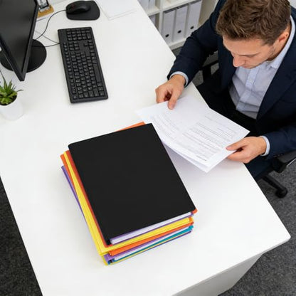 Plastic Folders with Pockets and Prongs - 6pcs Plastic Pocket Folders with Brads,Black Vinyl Poly 3 Prong 2 Pocket Sturdy File Folders for Documents Homework Paper,Back to School Supplies - color: Black