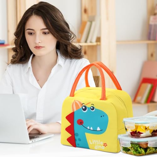 Generic Reusable Cooler Bags Cartoon Lunch Tote Bags Insulated Portable Lunch Box Bag for Work Office Picnic Beach (Yellow Dinosaur) - color: Yellow Dinosaur