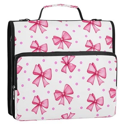 Cute Bow Tie 3-Ring Zipper Binder Bag, 13 Inch Laptop Organizer with Shoulder Strap & Handle Multiple Pocket File Folder for School Office