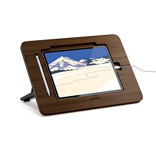 AFOOYO Bamboo Tablet Stand - Portable & Adjustable 5 Angles,Laptop Riser,Book Reading Stand,Compatible with 9.7/10.2/10.5/10.9/11 inches (Walnut Varnish) - color: Walnut, size: M-Fit 9.7/10.2/10.5/10.9/11 inches