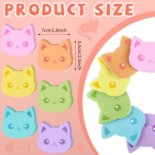 Yinder 24 Pads Cute Sticky Notes Fun Kawaii Cat Sticky Notes Pads Bulk Cartoon Memo Self Adhesive Gift for Valentines Veterinary Office School Tab Party Supplies - style: Novelty Cat