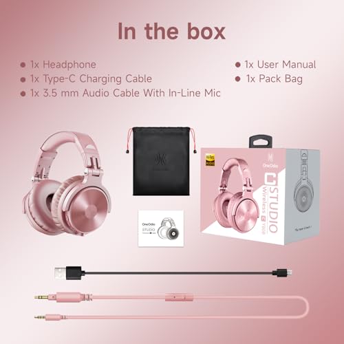 OneOdio Bluetooth Over Ear Headphones, 110 Hrs Wireless/Wired Stereo Sound Foldable Headsets with Deep Bass 50mm Neodymium Drivers for PC/Phone/Tablet - Studio Wireless Pro C, Rose Gold - color: Rose Gold