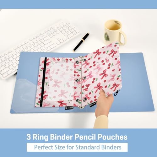 2 Pack Pencil Pouch for 3 Ring Binder Cherry Pink Bow Pencil Case Pouch with Clear Window Zipper Binder Pencil Pouches Pen Bag for Office School Supplies - color: Cherry Pink Bow