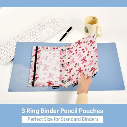 2 Pack Pencil Pouch for 3 Ring Binder Cherry Pink Bow Pencil Case Pouch with Clear Window Zipper Binder Pencil Pouches Pen Bag for Office School Supplies - color: Cherry Pink Bow
