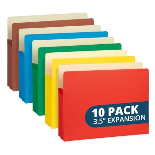 Blue Summit 10 Expanding File Pockets, Accordion File Folders Letter Size, 3.5” Expandable Pockets, Assorted Colors - size: 3.5"